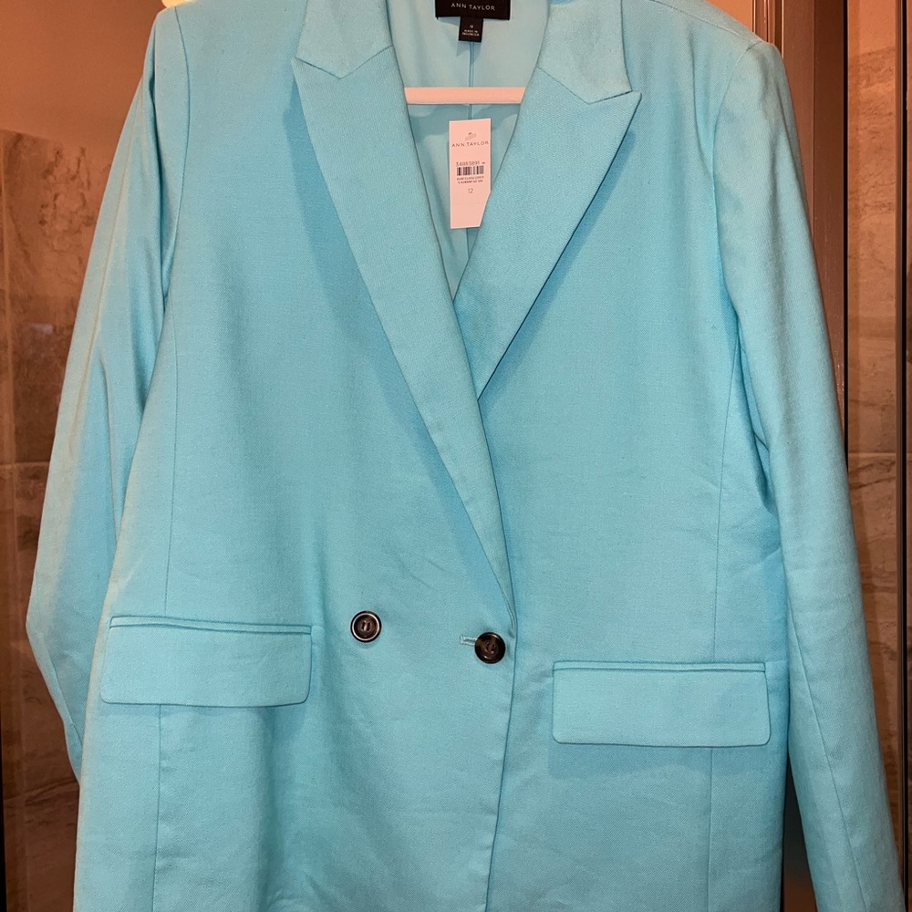 Ann Taylor Aqua Double-Breasted Blazer